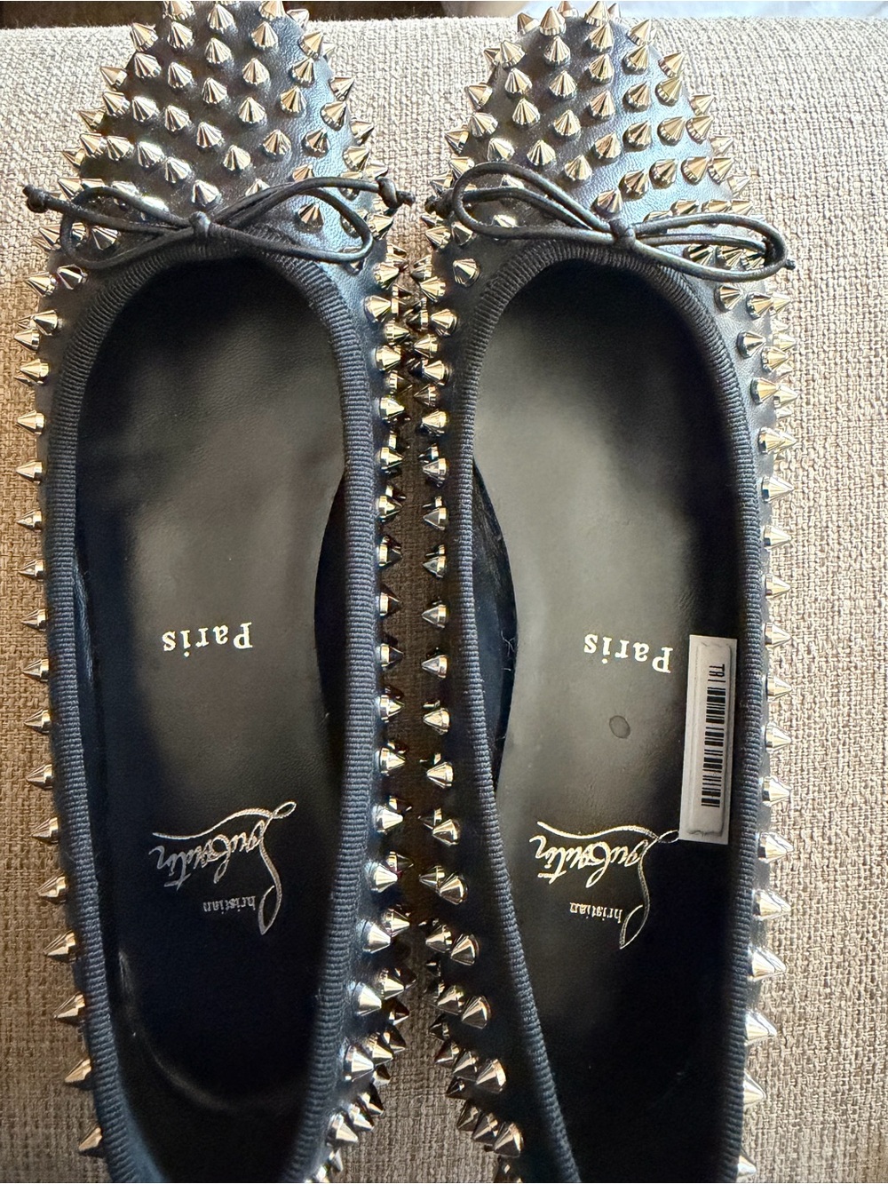 Christian Louboutin Black Leather Spike-Stud Ballet Flats ( No Box)
